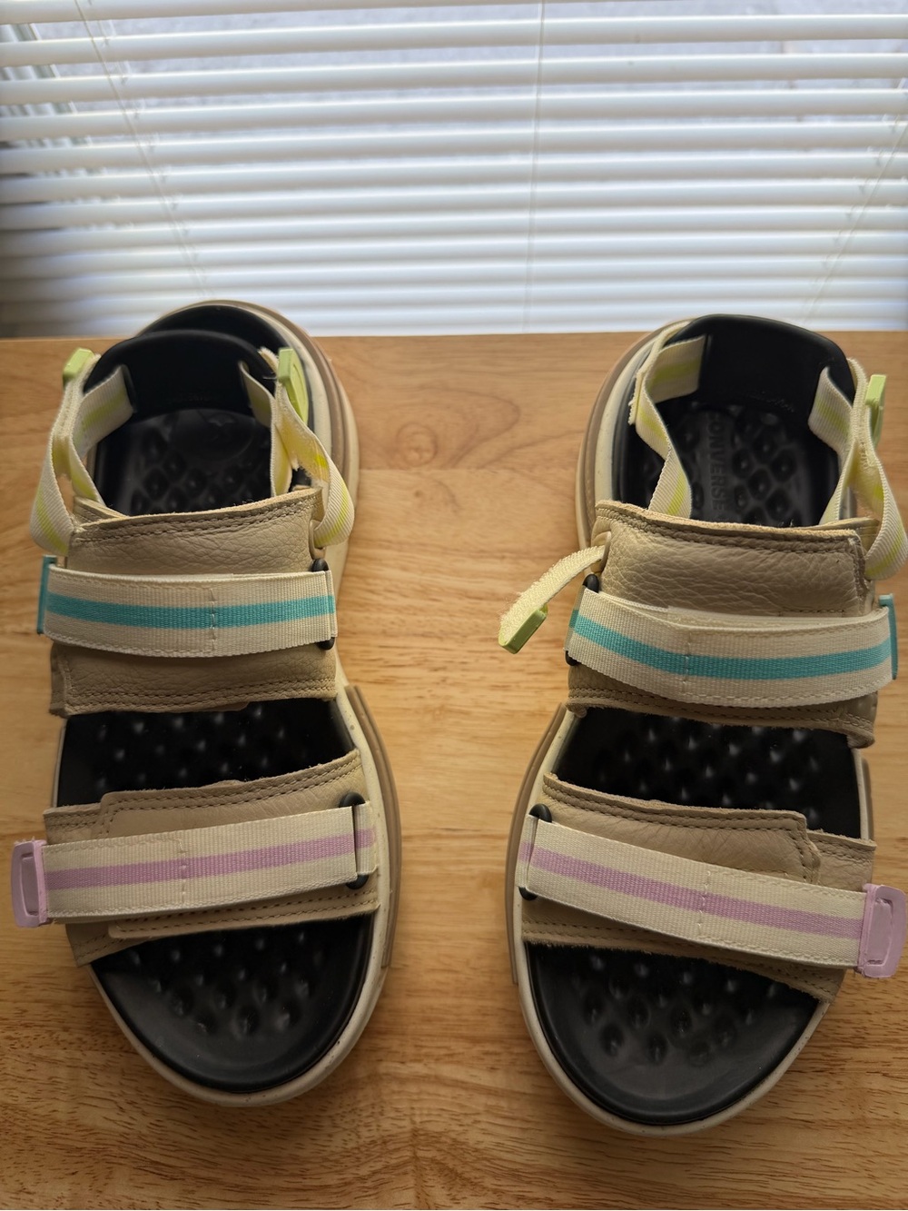 Converse Beige Women’s Sandals with Pastel Stripe Accents (Worn Once)